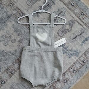 NWT Janie and Jack Knit Heart Overall Romper Adjustable Straps Sz18-24m